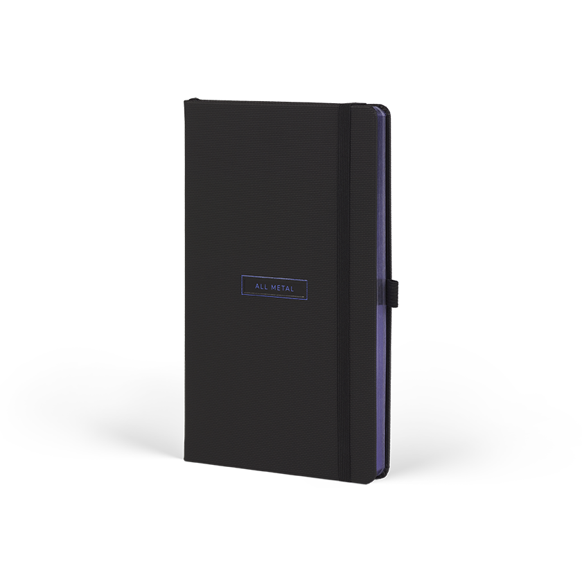 Black notebook with Castelli branding on a white background